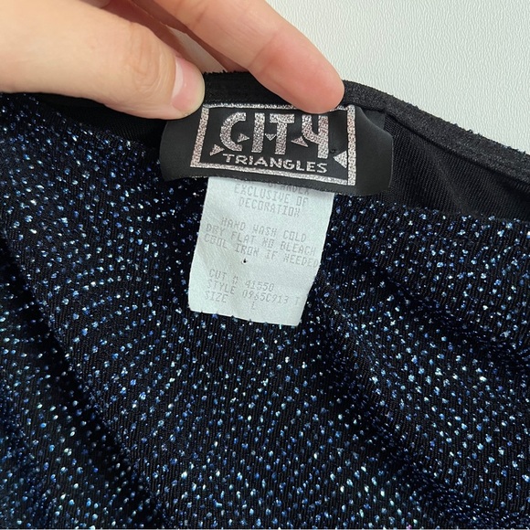 Vintage City Triangles Y2K One Shoulder Glitter Cocktail Dress-Size Large - Picture 12 of 13